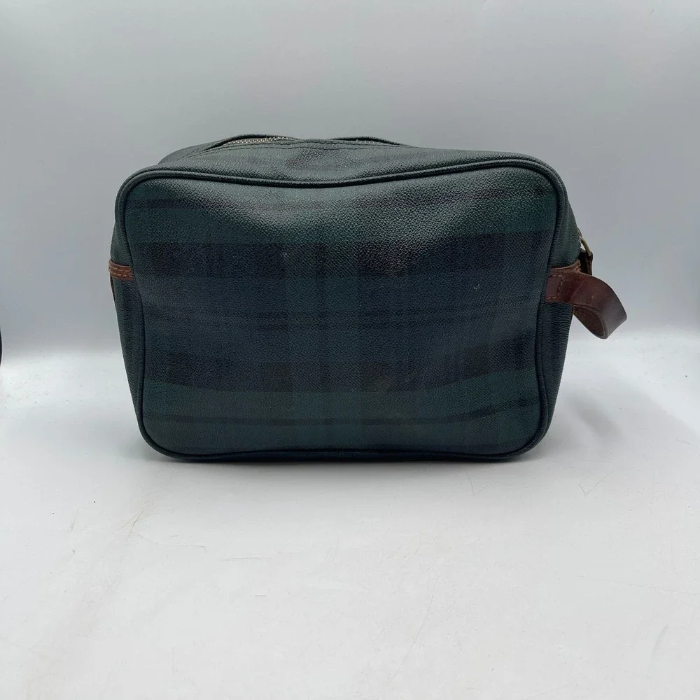 Polo Ralph Lauren Women's Handbag Green Black Plaid Leather Pocket Clutch Bag